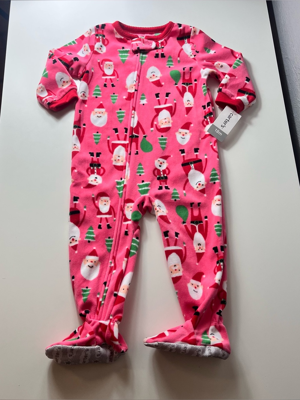 Carter’s 18m Pajama Christmas Santa Pink Baby Girl One Piece Footed Zip Up